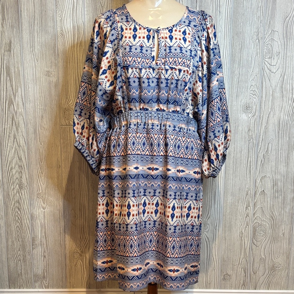 H&M Boho Santa Fe Southwestern Aztec Print Kimono Dress Blue NWT Size 10
